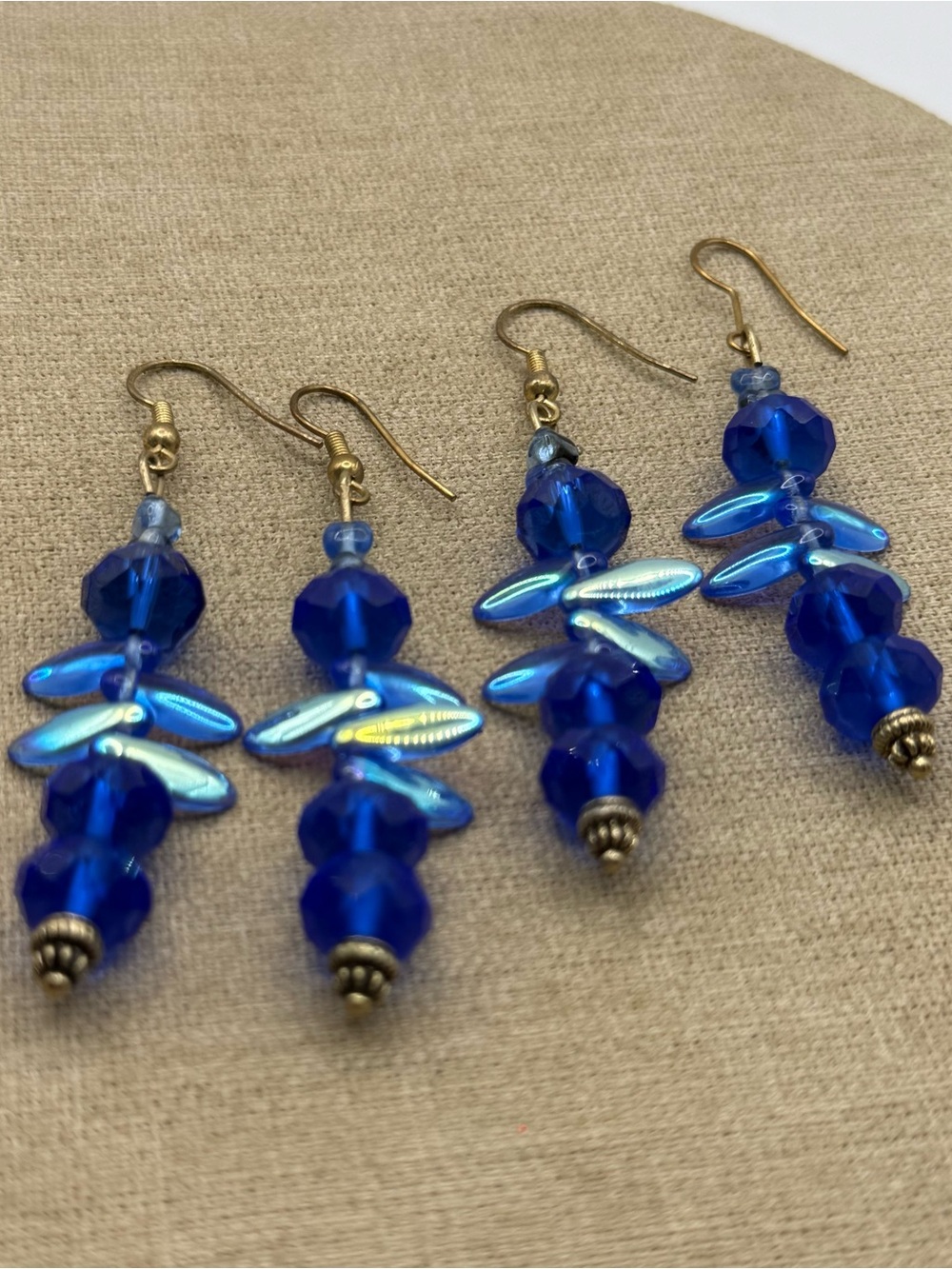 Set of two Blue Glass Bead Drop Earrings
